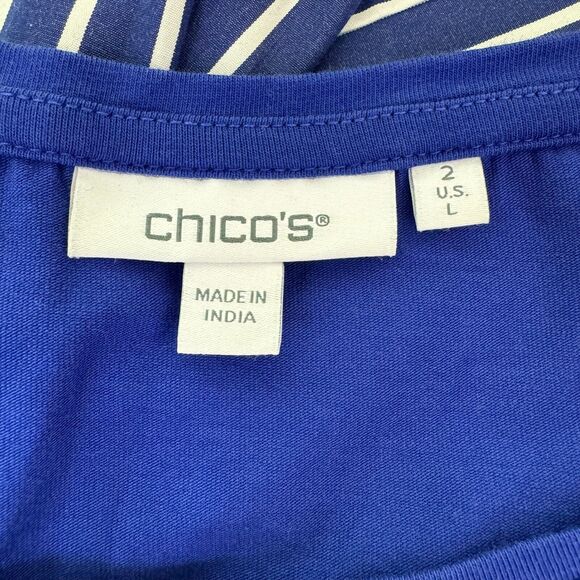 Chicos Top Womens Large Blue Knit Embroidered Floral Puff 3/4 Sleeve Stretch - Picture 5 of 10